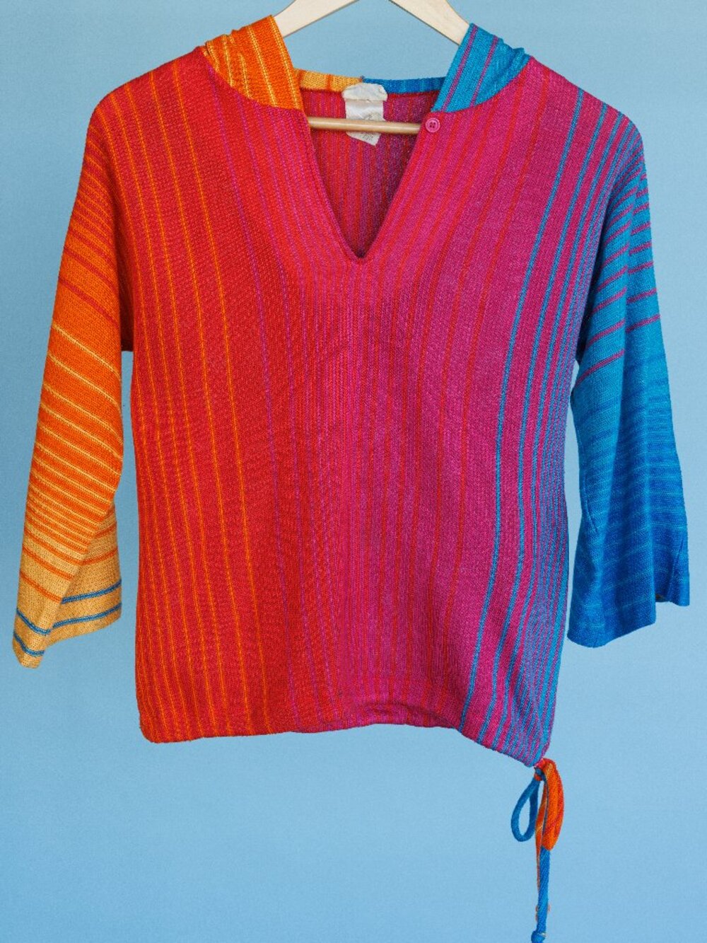 Vintage 80s/90s Rainbow Hooded Boho Knit Top